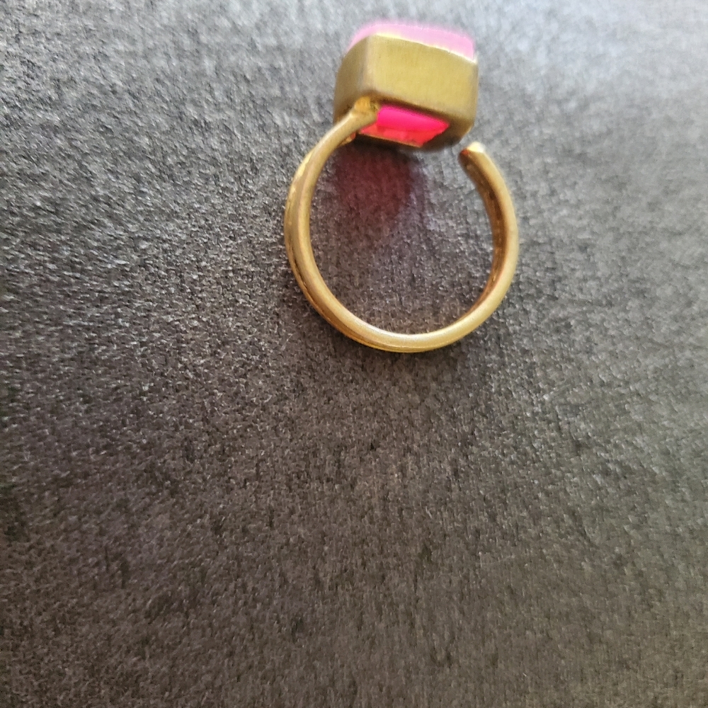 Pink Druzy Quartz Ring – Adjustable Brushed Gold-Toned Bezel Set Statement Ring - Picture 7 of 7
